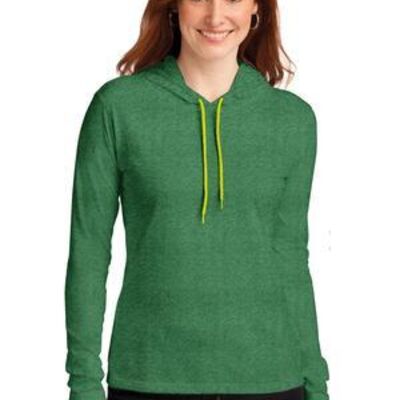 Ladies 100% Combed Ring Spun Cotton Long Sleeve Hooded T Shirt Thumbnail