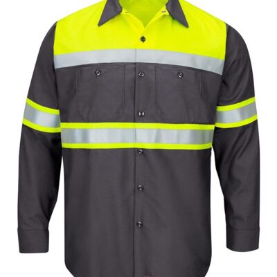 Men's Tall Hi-Visibility Colorblock Ripstop Long Sleeve Work Shirt Thumbnail